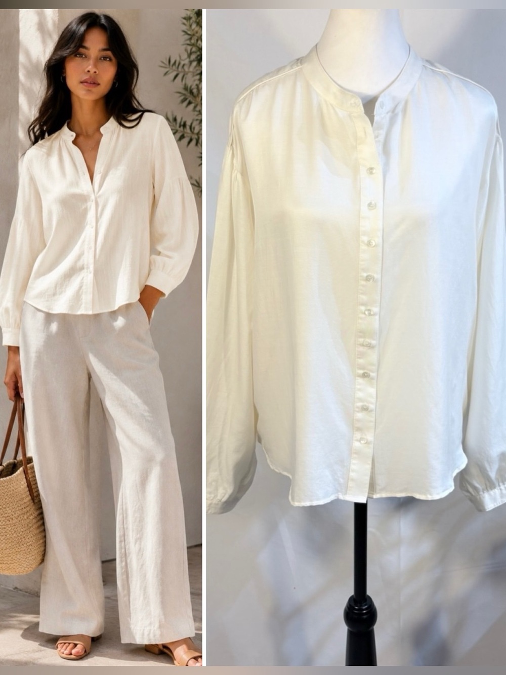 NWT Xirena Connolly Shirt Pearl Cotton Poplin silk Blouson Sleeve Top Sz S👽🧡